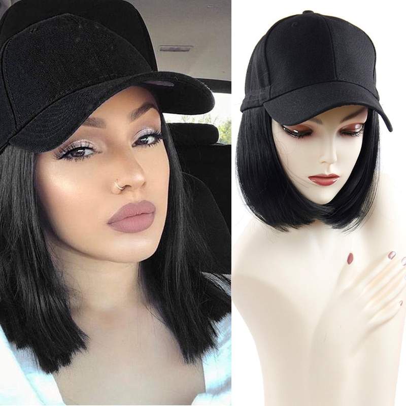 Short Wigs Heat Resistant Fiber Black Wig Hat - Trendycomfy